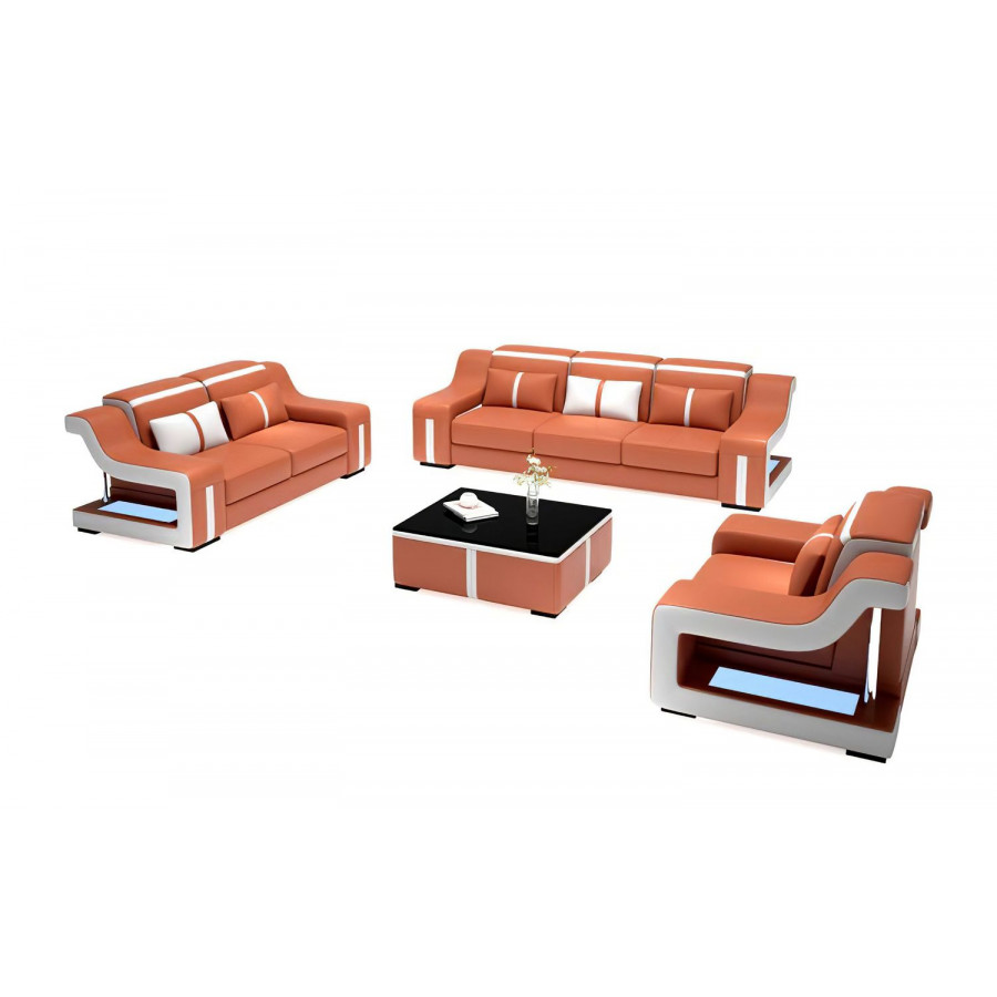 Jubilee Lisa Sofa Set with Led - Orange/White, Bonded Leather