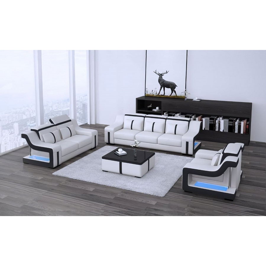 Jubilee Lisa Sofa Set with Led - White/Black, Bonded Leather