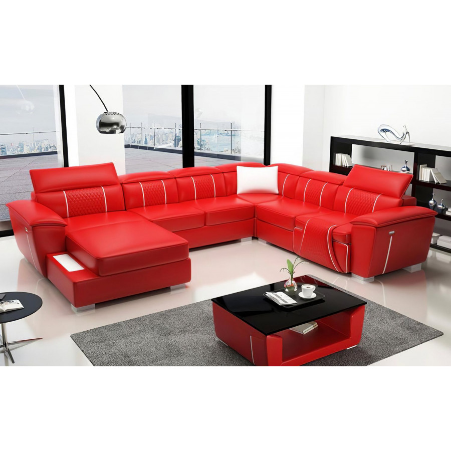 Jubilee Uli Modern U-Shape Left Hand Facing Sectional - Red/White, Bonded Leather