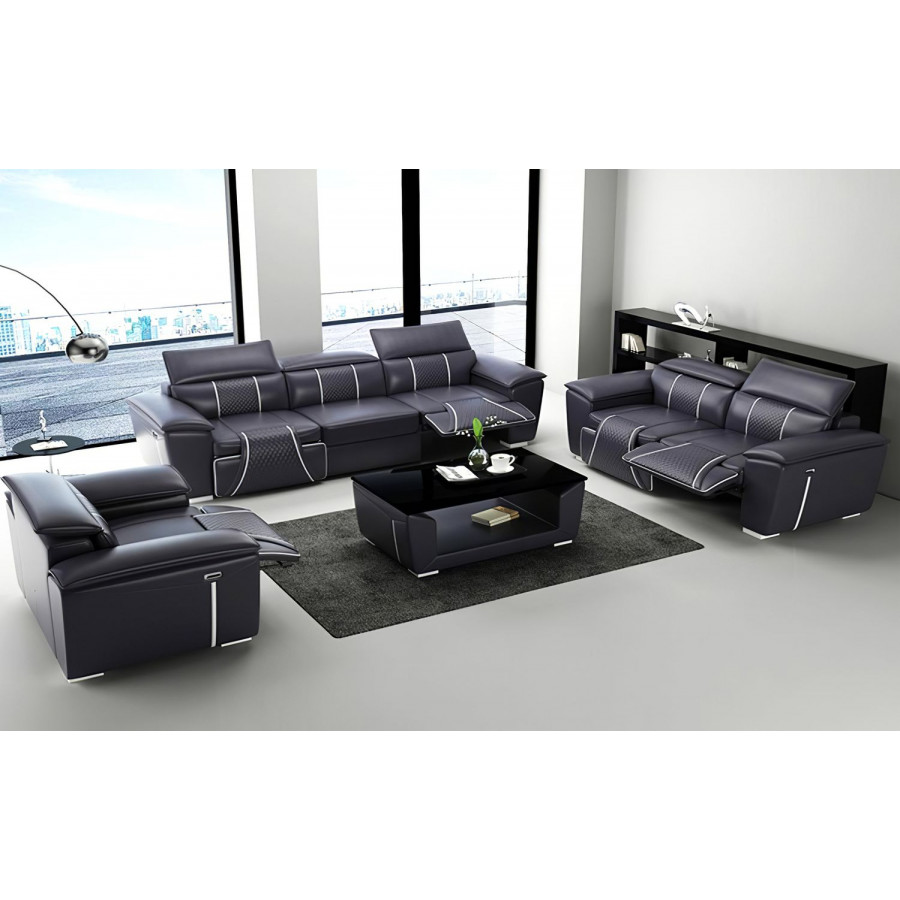 Jubilee Uli Sofa Set - Black/White, Bonded Leather