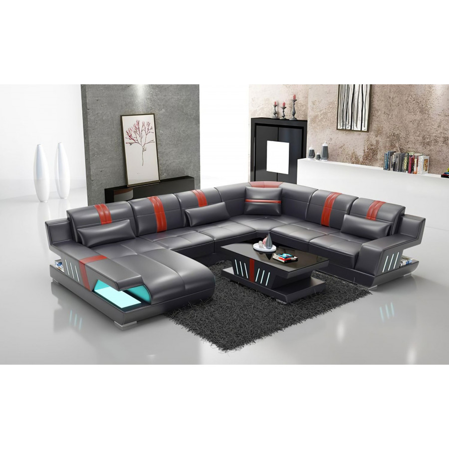 Jubilee Yuli Modern U-Shape Left Hand Facing Sectional - Black/White, Bonded Leather