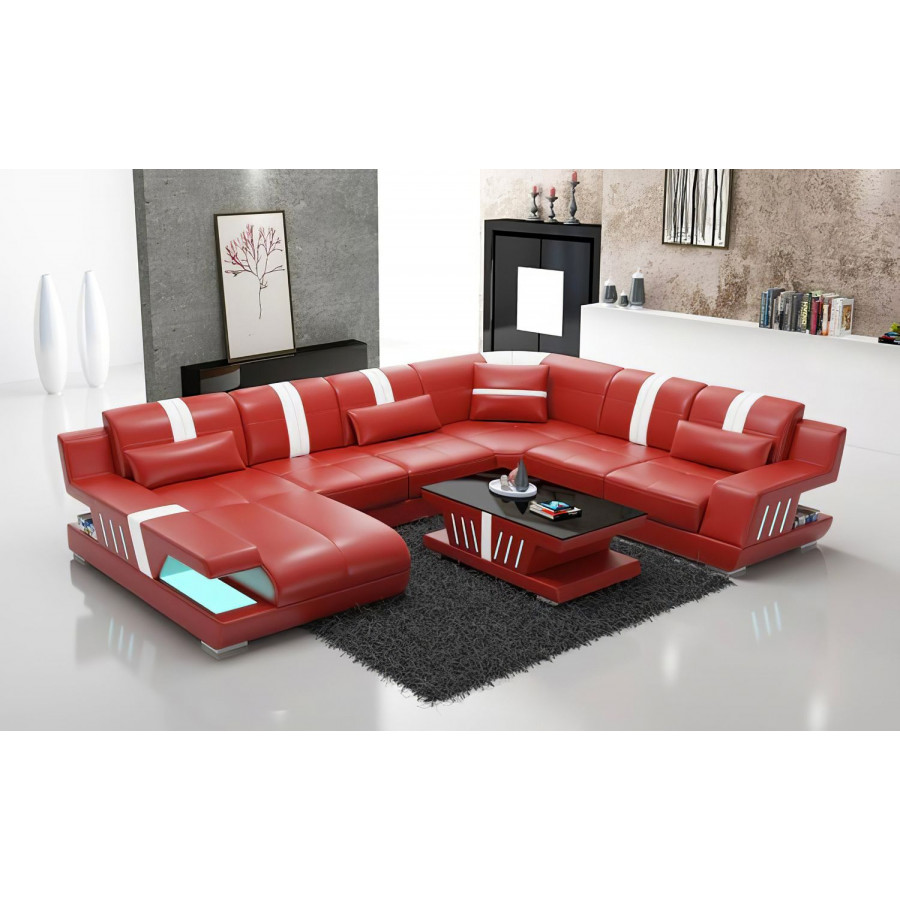 Jubilee Yuli Modern U-Shape Left Hand Facing Sectional - Red/White, Bonded Leather