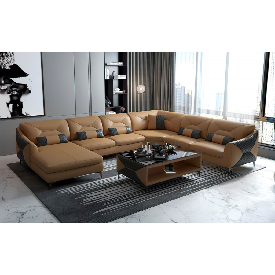 Jubilee Bysic Modern U-Shape Left Hand Facing Sectional - Brown/Black, Bonded Leather