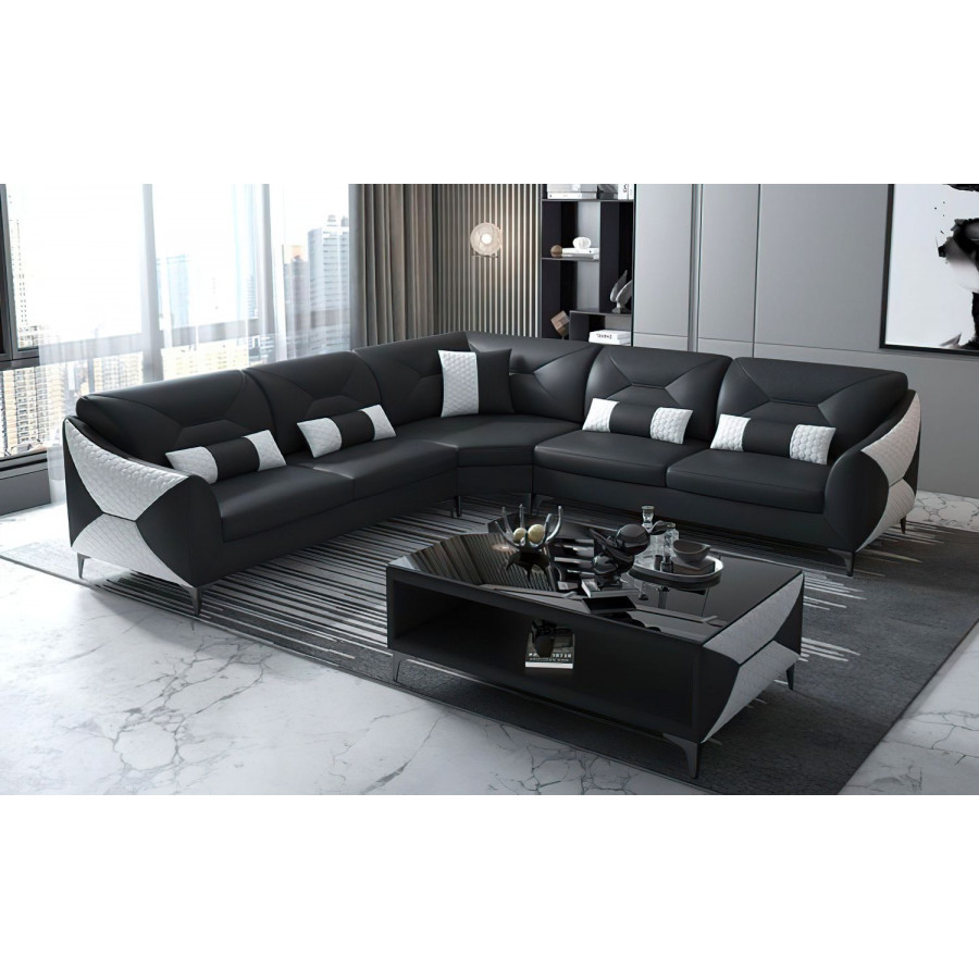 Jubilee Bysic Symmetrical Sectional - Black/White, Bonded Leather