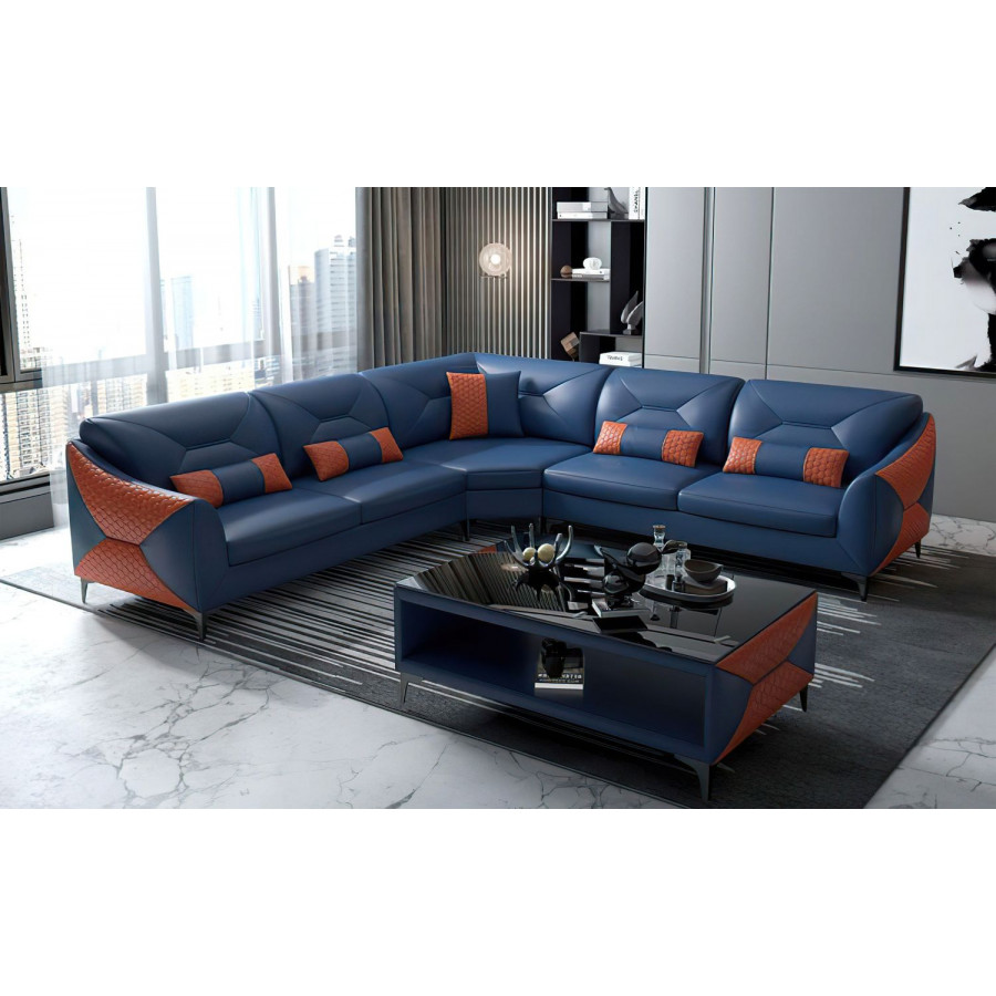 Jubilee Bysic Symmetrical Sectional - Blue/Orange, Bonded Leather