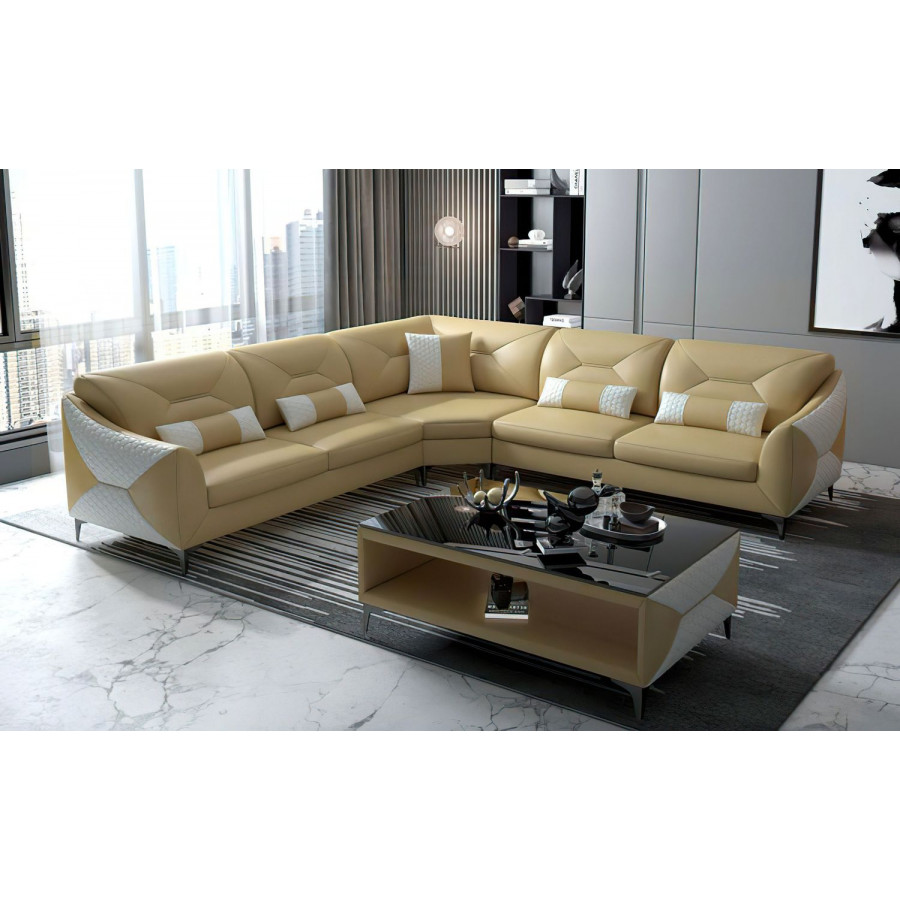 Jubilee Bysic Symmetrical Sectional - Beige/White, Bonded Leather