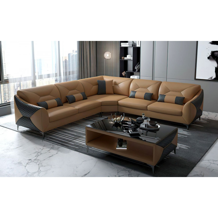 Jubilee Bysic Symmetrical Sectional - Brown/Gray, Bonded Leather