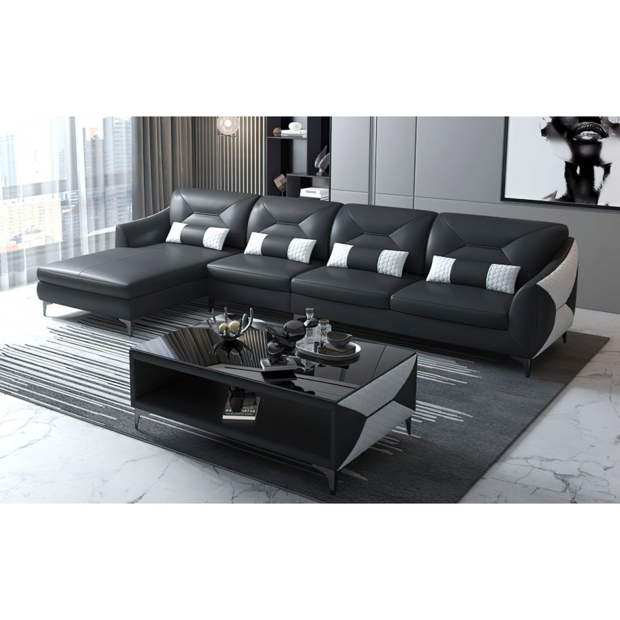 Jubilee Bysic Small Left Hand Facing Sectional with Chaise - Black/White, Bonded Leather