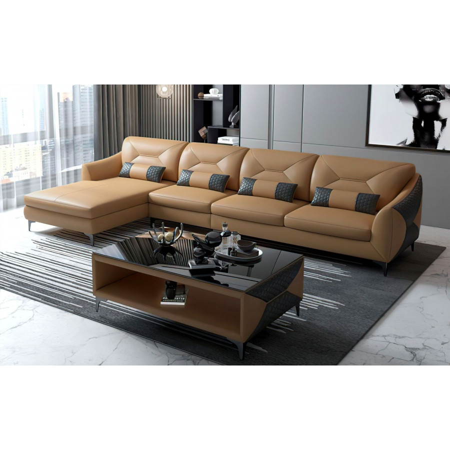 Jubilee Bysic Small Left Hand Facing Sectional with Chaise - Brown/Gray, Bonded Leather