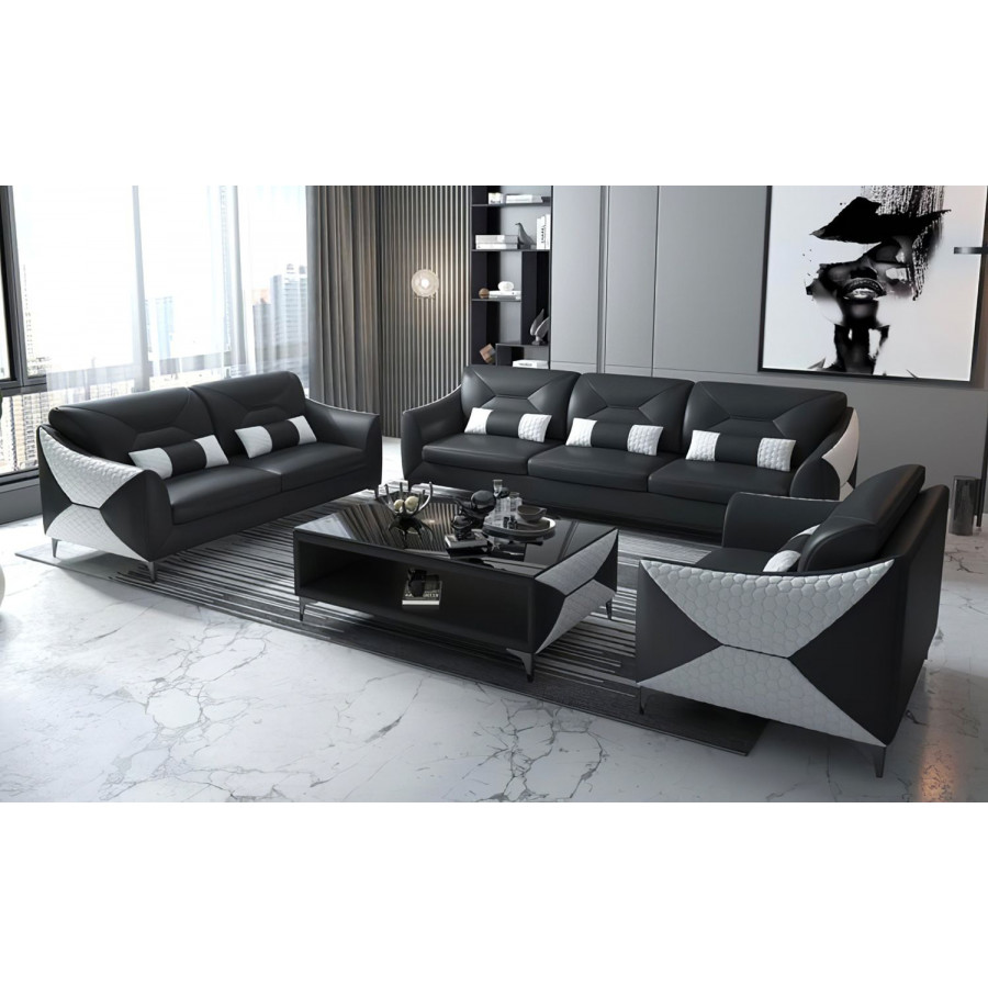 Jubilee Bysic Sofa Set - Black/White, Bonded Leather