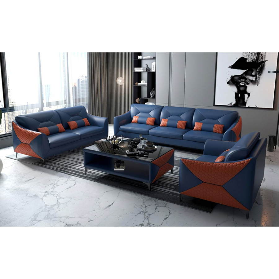 Jubilee Bysic Sofa Set - Blue/Orange, Bonded Leather