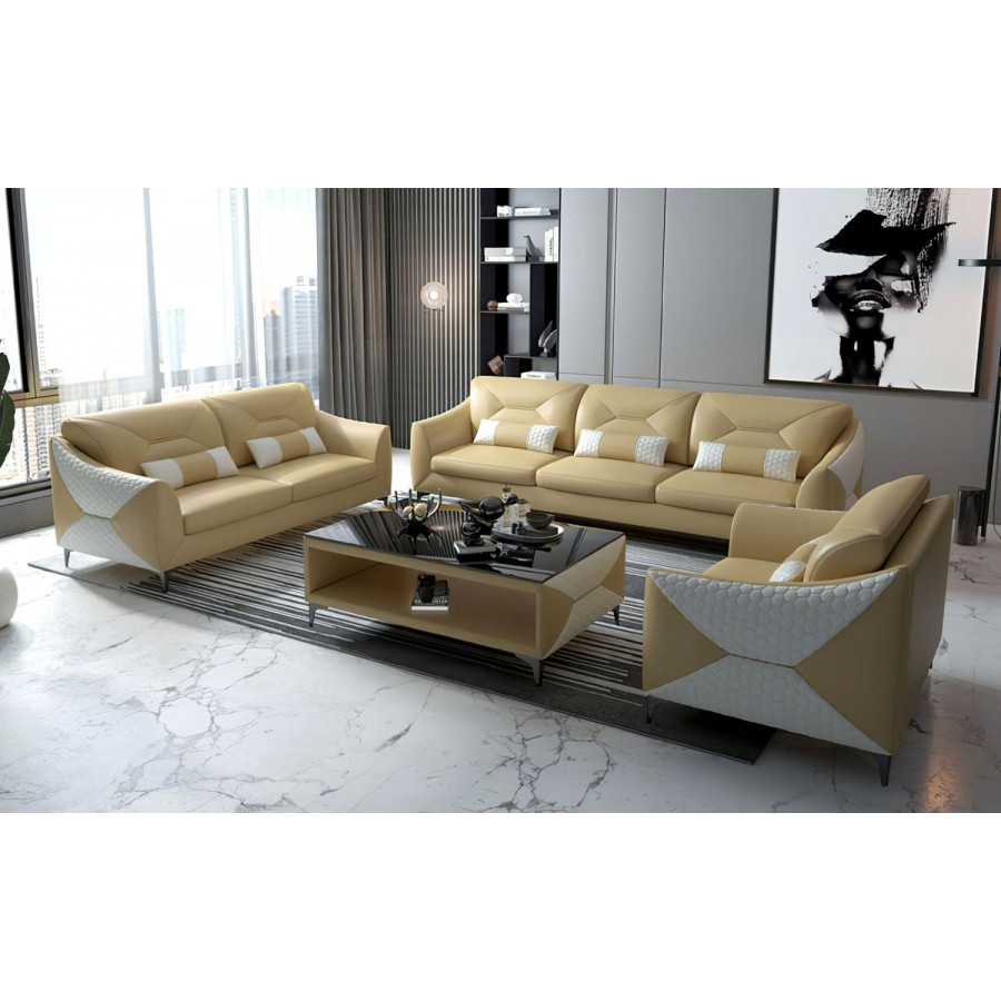 Jubilee Bysic Sofa Set - Beige/White, Bonded Leather