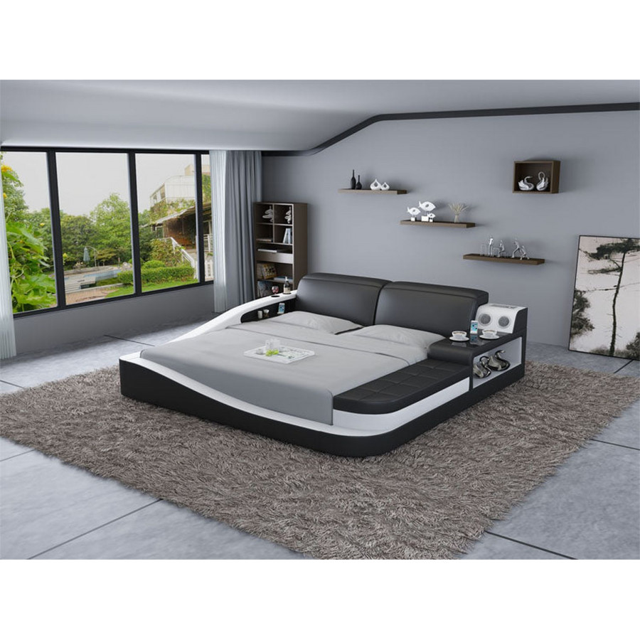 Jubilee Rebino Queen Size Right Hand Facing Bed with Storage - Black/White, Bonded Leather