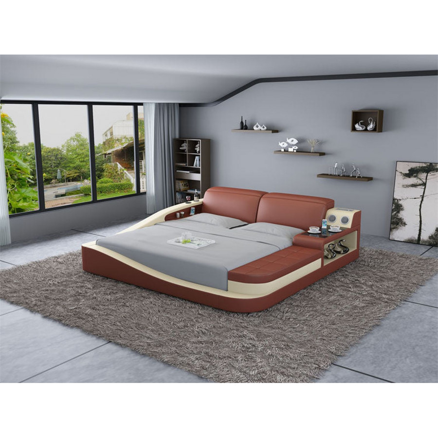 Jubilee Rebino Queen Size Right Hand Facing Bed with Storage - Brown/Beige, Bonded Leather