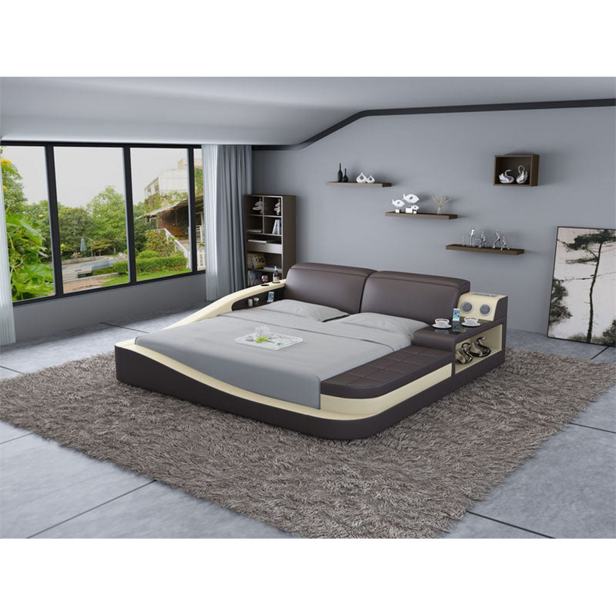 Jubilee Rebino Queen Size Right Hand Facing Bed with Storage - Dark Brown/Beige, Bonded Leather