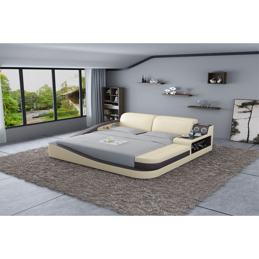 Jubilee Rebino King Size Left Hand Facing Bed with Storage - Beige/Dark Brown, Bonded Leather