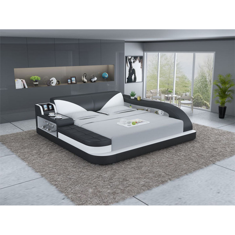 Jubilee Plaff Queen Size Right Hand Facing Bed with Storage - Black/White, Bonded Leather