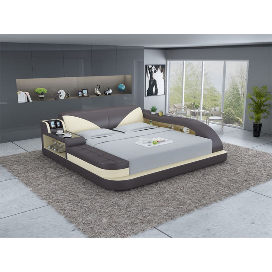 Jubilee Plaff Queen Size Right Hand Facing Bed with Storage - Dark Brown/Beige, Bonded Leather