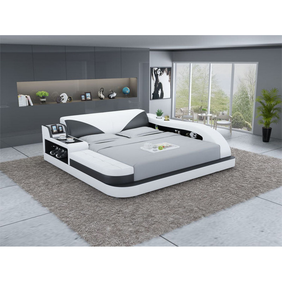 Jubilee Plaff King Size Left Hand Facing Bed with Storage - White/Black, Bonded Leather