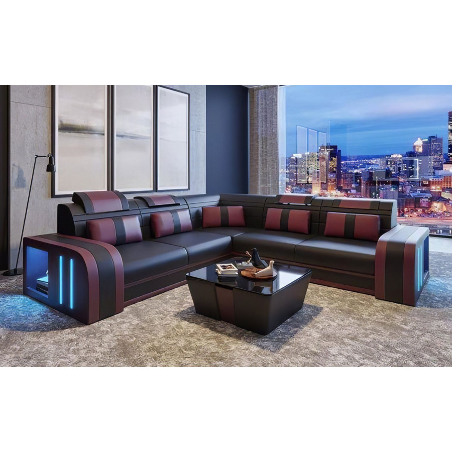 Jubilee Ralutic Corner Sectional with Side Storage - Black/Purple, Top Grain Italian Leather