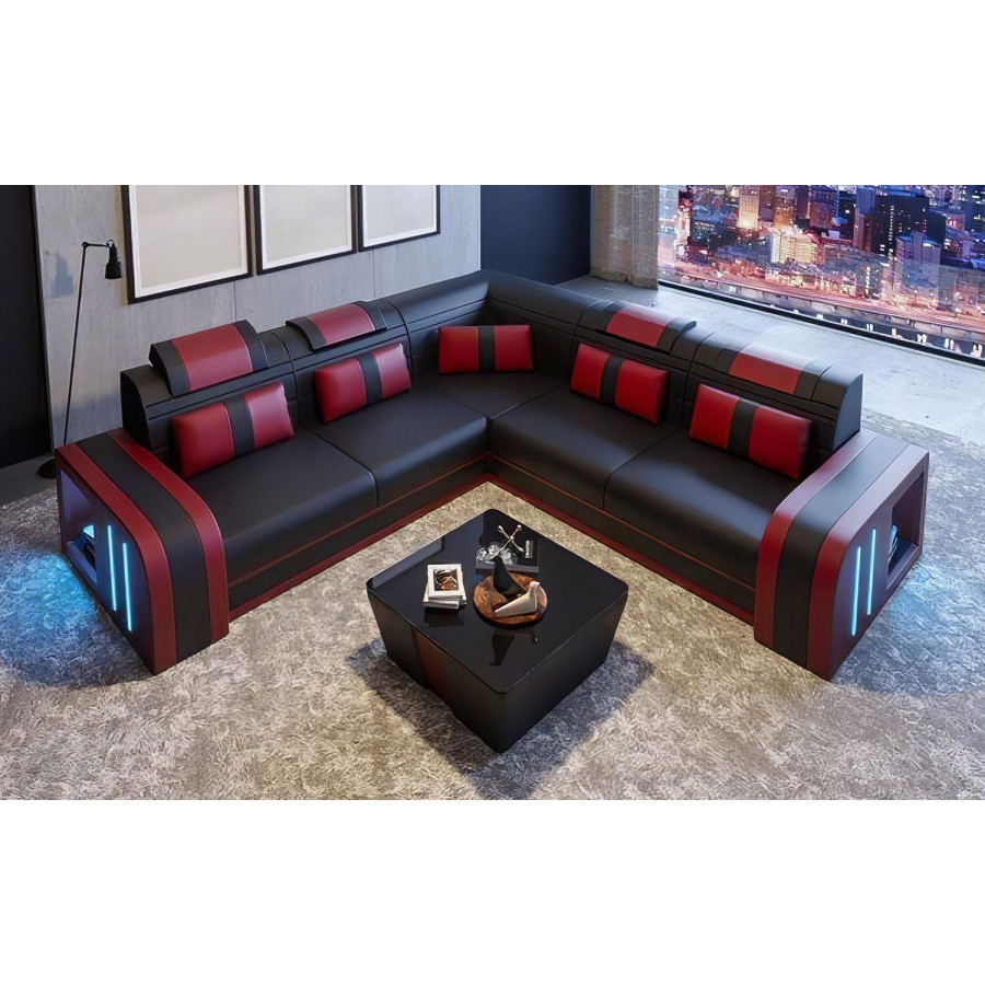 Jubilee Ralutic Corner Sectional with Side Storage - Black/Red, Top Grain Italian Leather