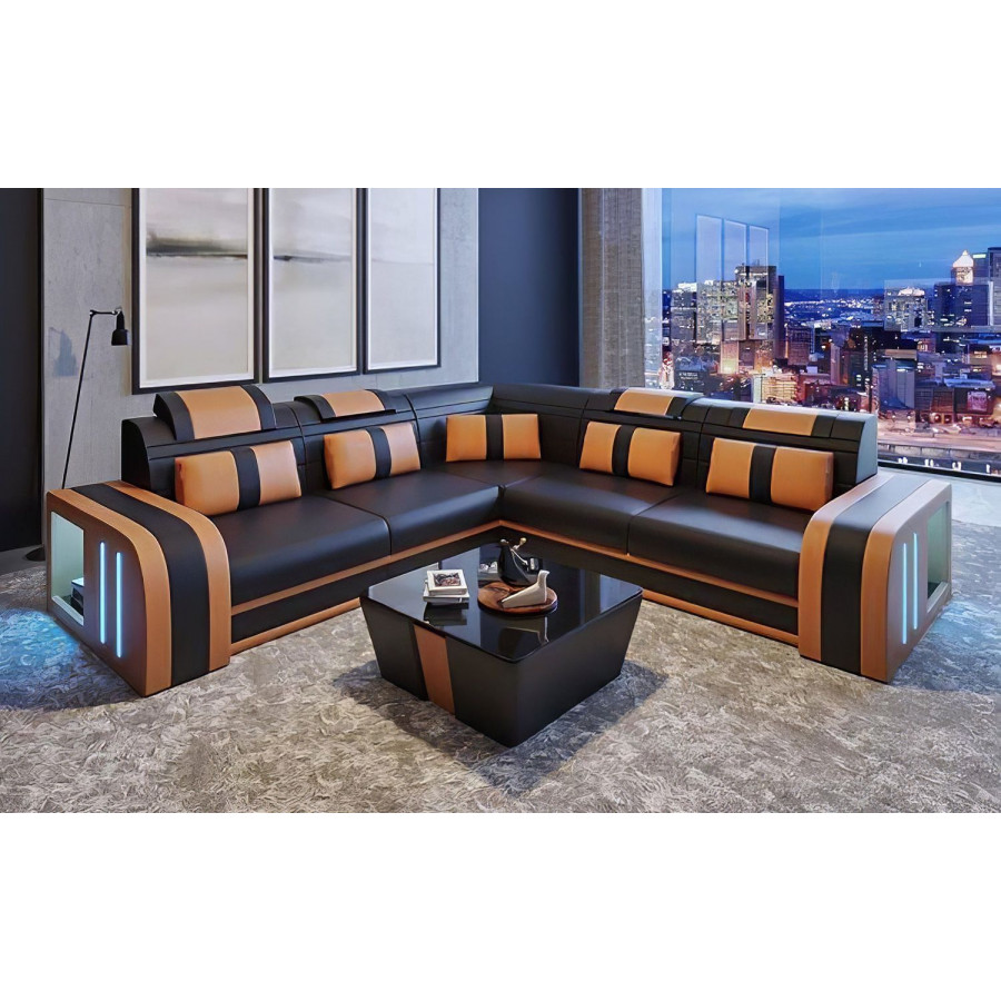 Jubilee Ralutic Corner Sectional with Side Storage - Dark Brown/Orange, Bonded Leather