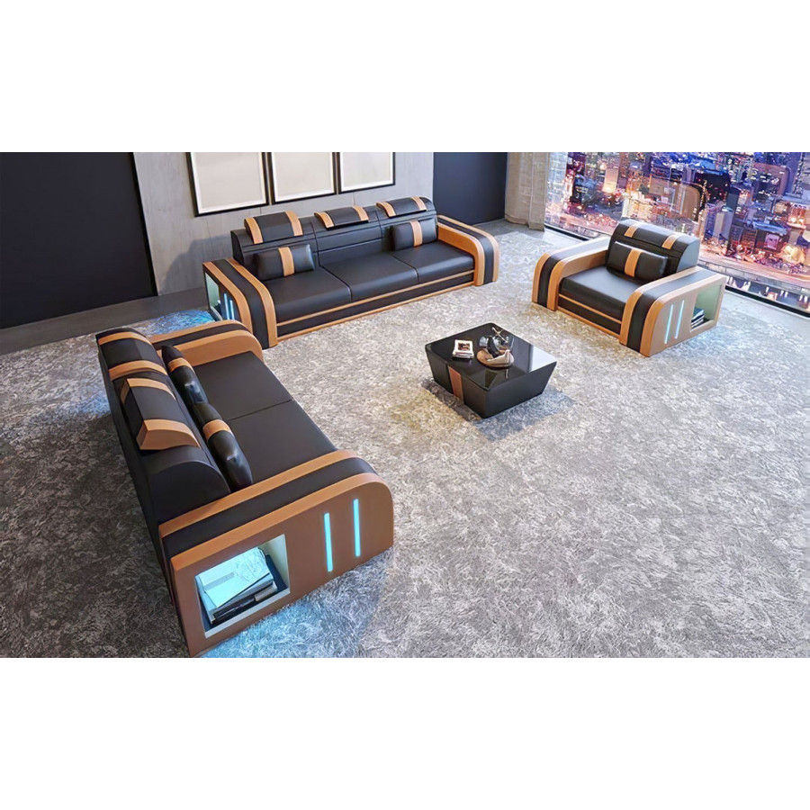 Jubilee Ralutic Sofa Set with Led - Black/Orange, Bonded Leather