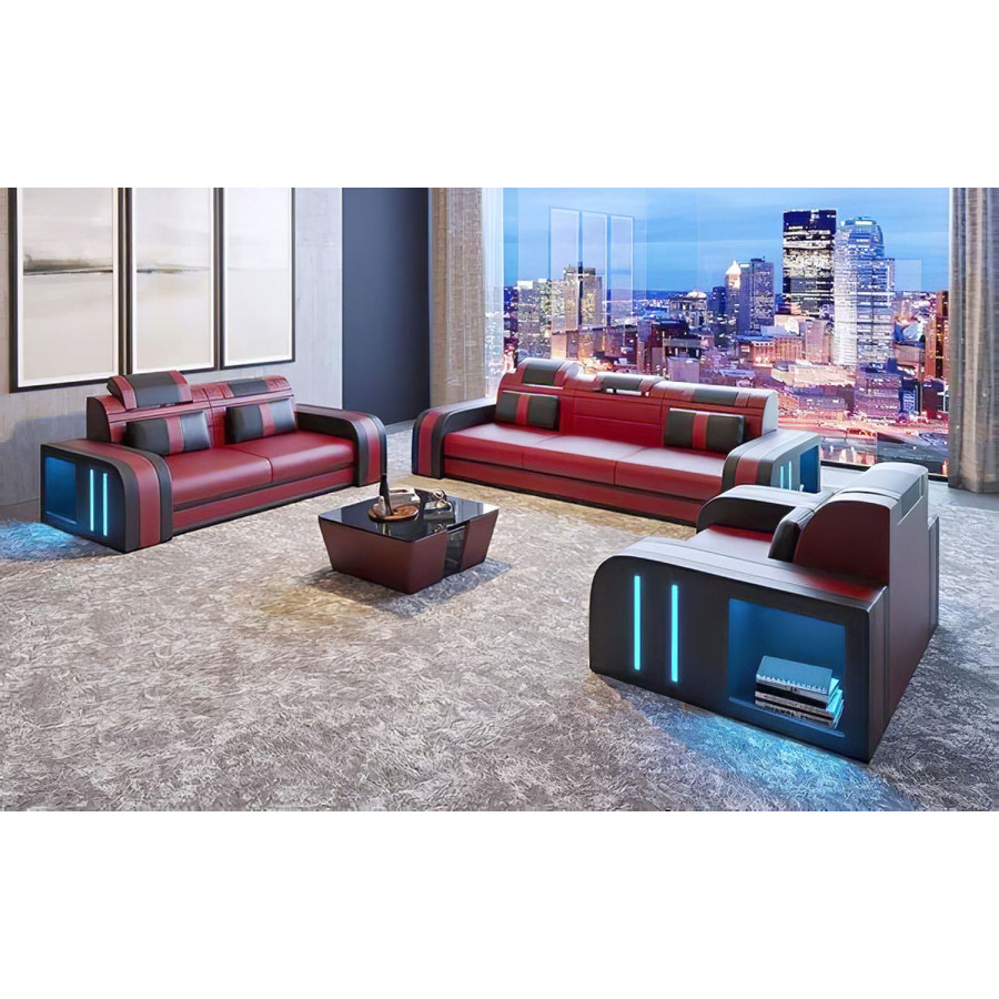 Jubilee Ralutic Sofa Set with Led - Red/Black, Top Grain Italian Leather