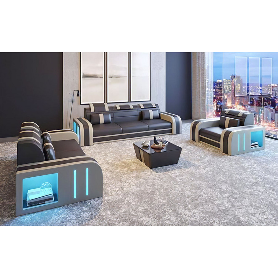 Jubilee Ralutic Sofa Set with Led - Black/Gray, Bonded Leather