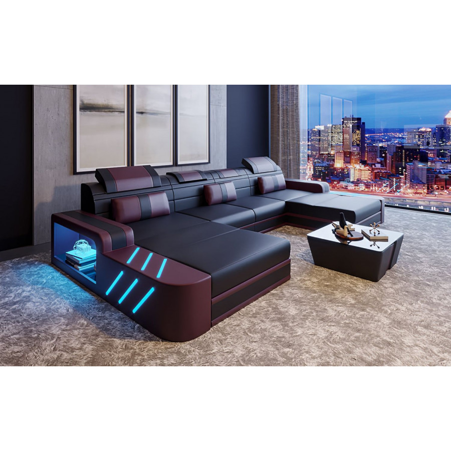Jubilee Ralutic Xl Sectional with Adjustable Headrest - Black/Purple, Top Grain Italian Leather