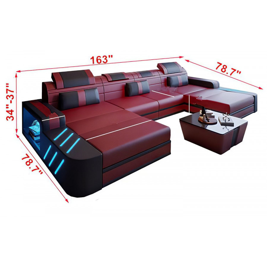 Jubilee Ralutic Xl Sectional with Adjustable Headrest - Red/Black, Top Grain Italian Leather