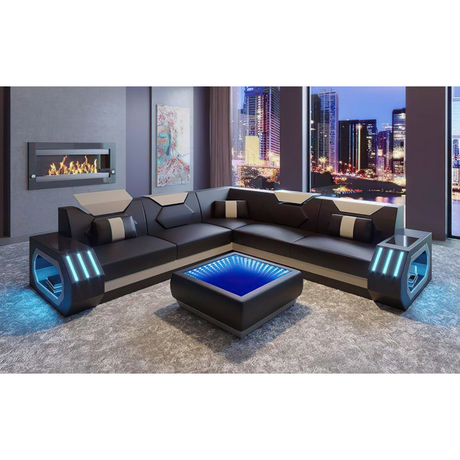 Jubilee Sahara Corner Sectional with Adjustable Headrest - Black/Gray, Bonded Leather