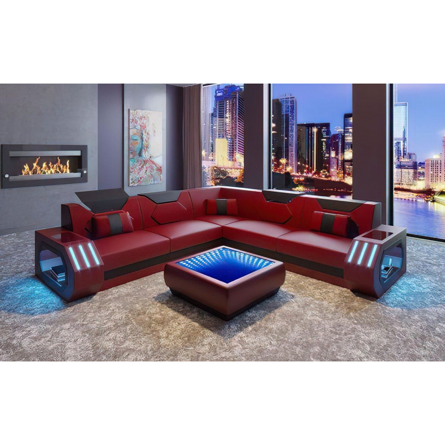 Jubilee Sahara Corner Sectional with Adjustable Headrest - Red/Black, Bonded Leather