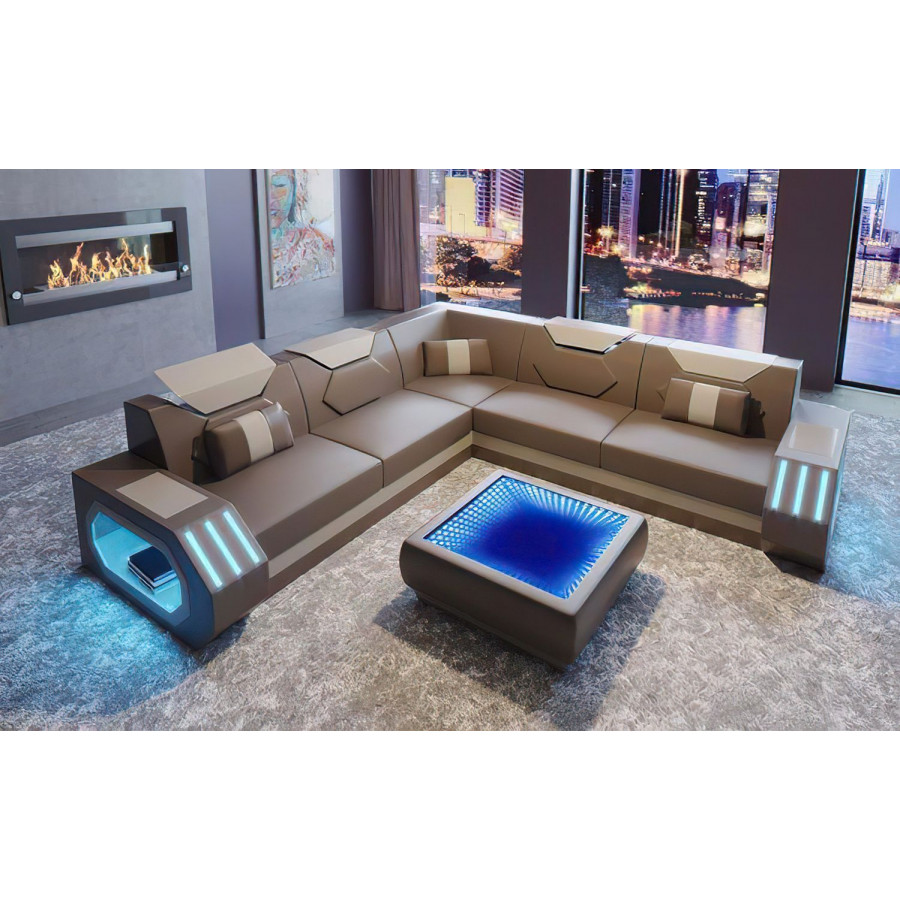 Jubilee Sahara Corner Sectional with Adjustable Headrest - Dark Gray/Light Gray, Bonded Leather