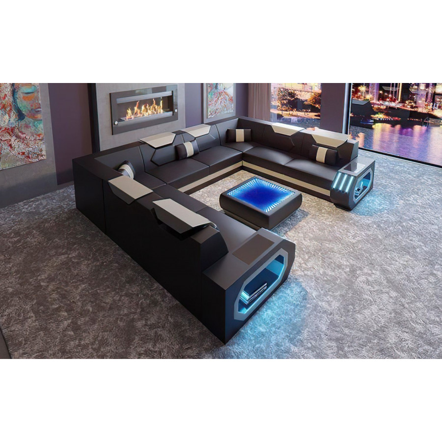 Jubilee Sahara U-Shape Sectional - Black/White, Bonded Leather