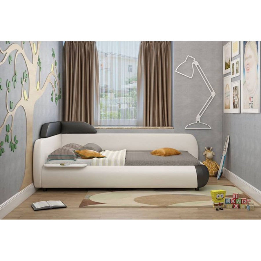 Jubilee Dreams Youth Queen Size Right Hand Facing Bed - White/Black, Top Grain Italian Leather