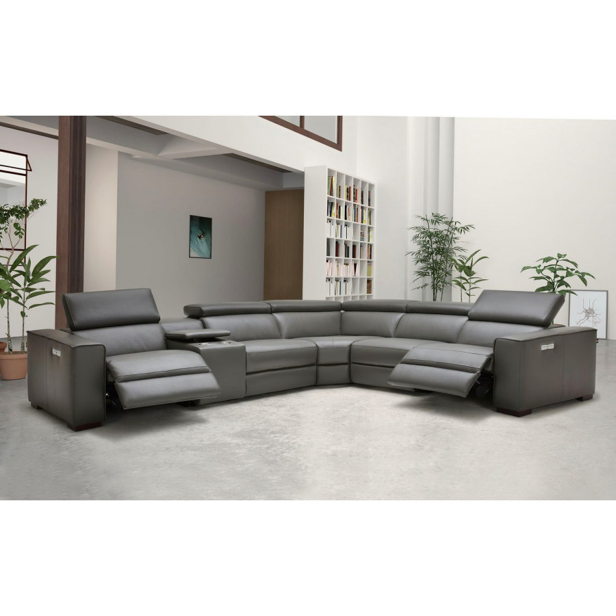 Jubilee Birt Sectional Sofa with Recliners - Dark Gray, Italian Top Grain Leather