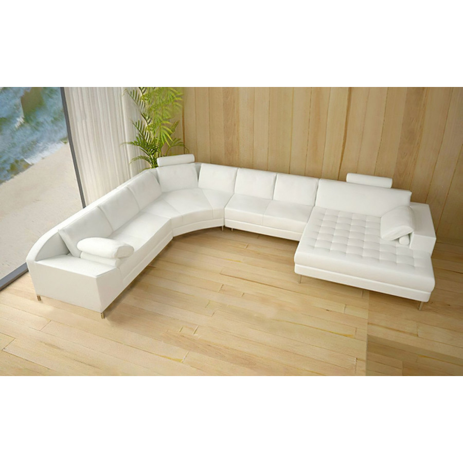 Jubilee Torin Large Left Hand Facing Sectional with Tufted Chaise - White, Bonded Leather