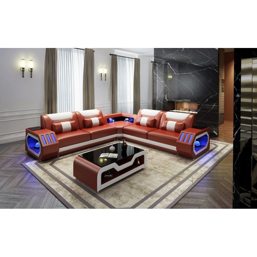 Jubilee Grantville Sectional with Leds - Brown/White, Bonded Leather