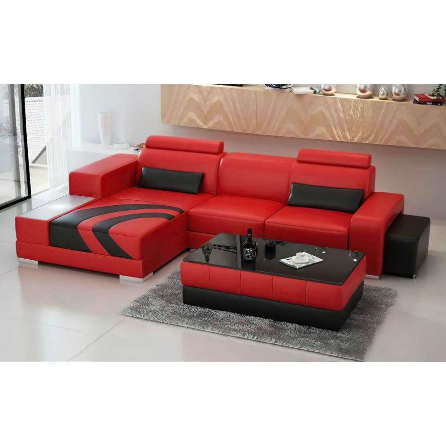 Jubilee Trista Modern Left Hand Facing Sectional with Led - Red/Black, Bonded Leather