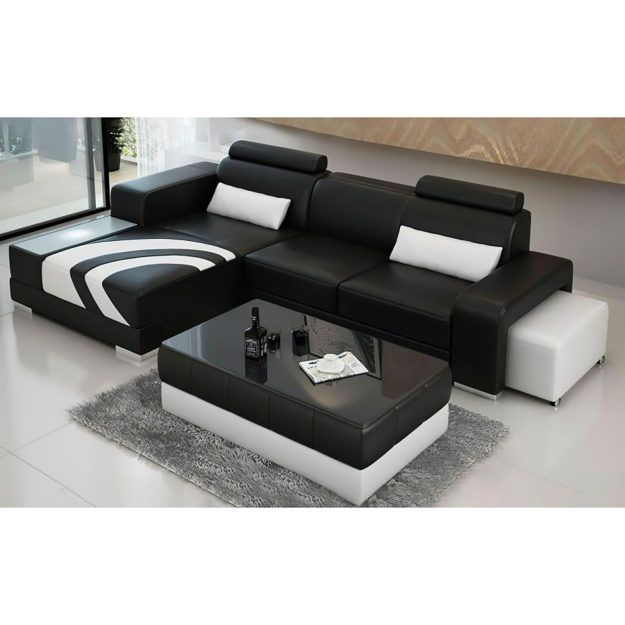 Jubilee Trista Modern Left Hand Facing Sectional with Led - Black/White, Bonded Leather