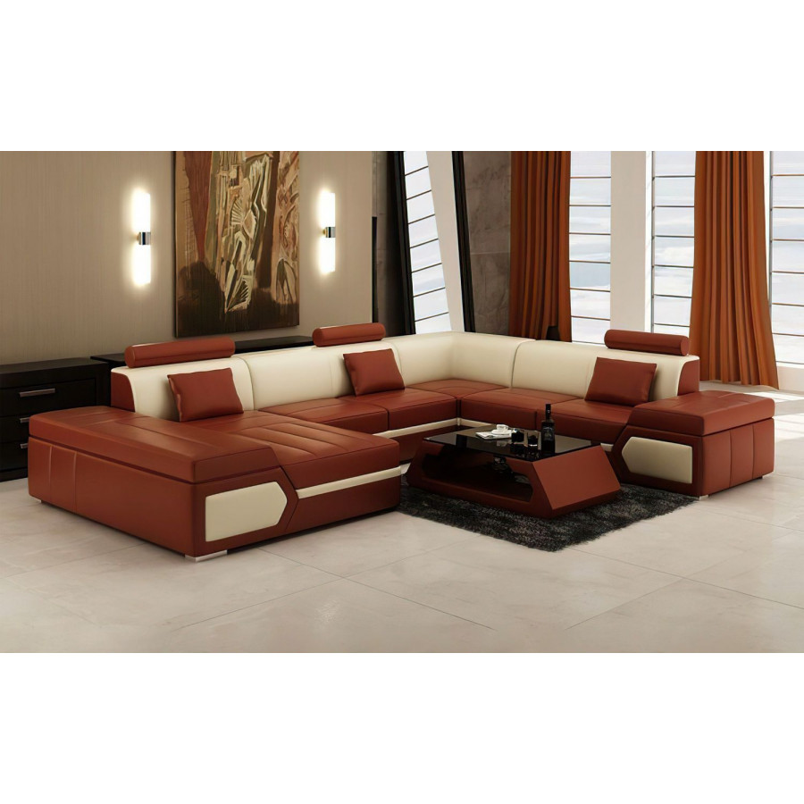 Jubilee Lanz Modern Left Hand Facing Sectional with Chaise - Brown/Beige, Bonded Leather