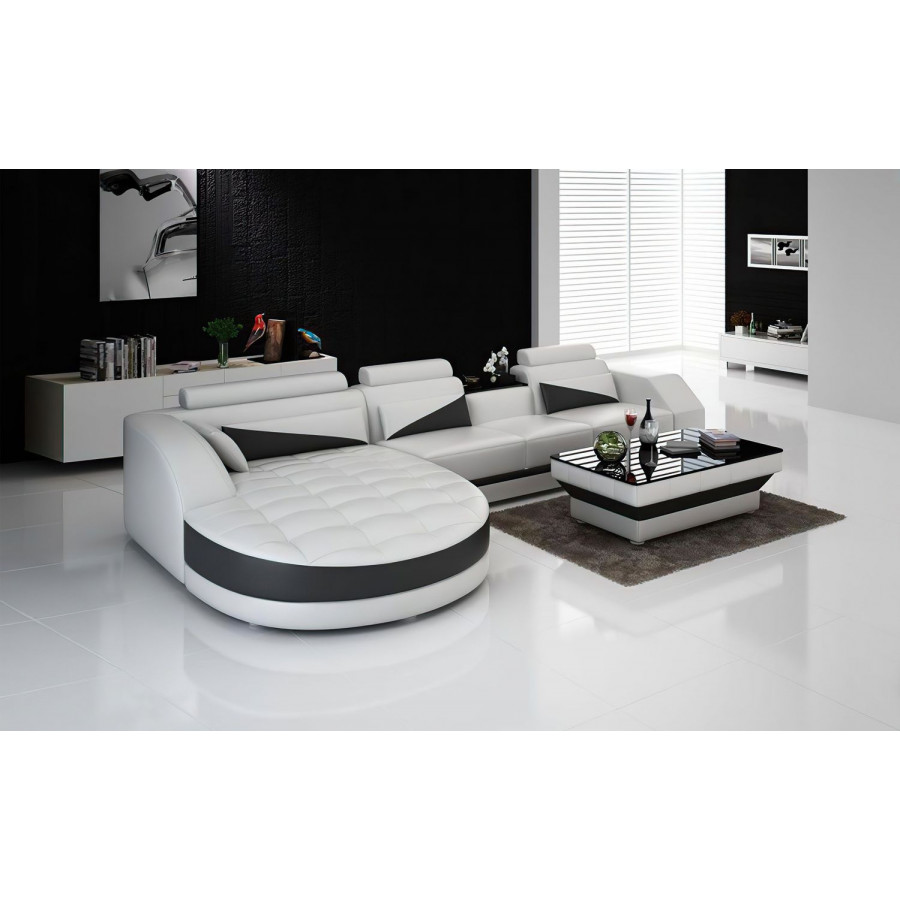 Jubilee Skye Left Hand Facing Sectional with Shape Chaise - White/Black, Bonded Leather