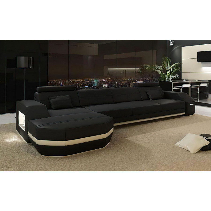 Jubilee Nyx Left Hand Facing Sectional with Storage - Black/White, Bonded Leather