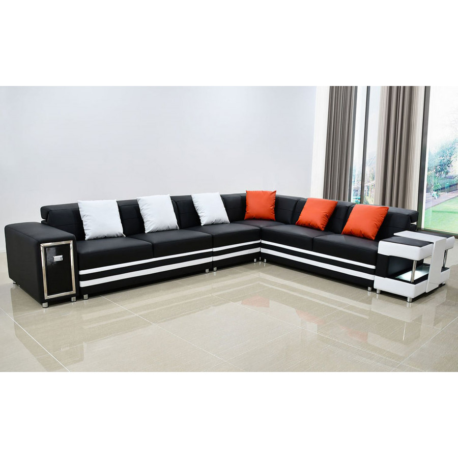 Jubilee Lundberg Left Hand Facing Sectional with Console - Black/White, Bonded Leather