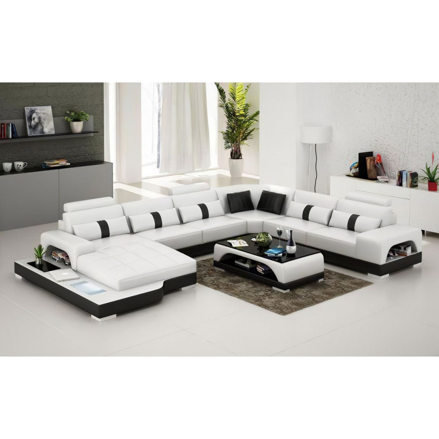 Jubilee Mequon Large Left Hand Facing Sectional with Leds - White/Black, Bonded Leather