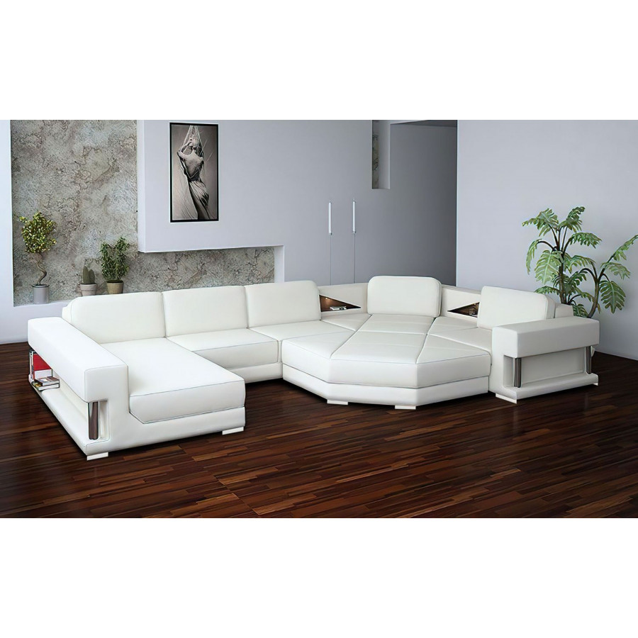 Jubilee Stoughton Left Hand Facing Sectional with Ottoman - White, Bonded Leather