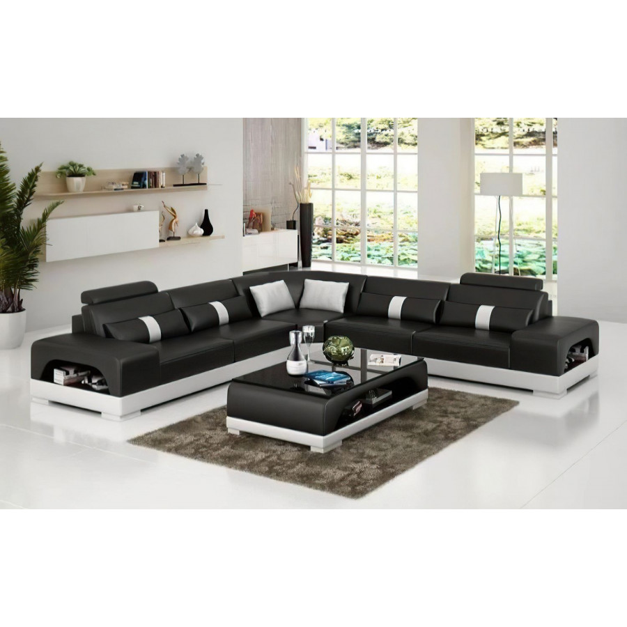 Jubilee Donny Sectional with Storage - Black/White, Bonded Leather