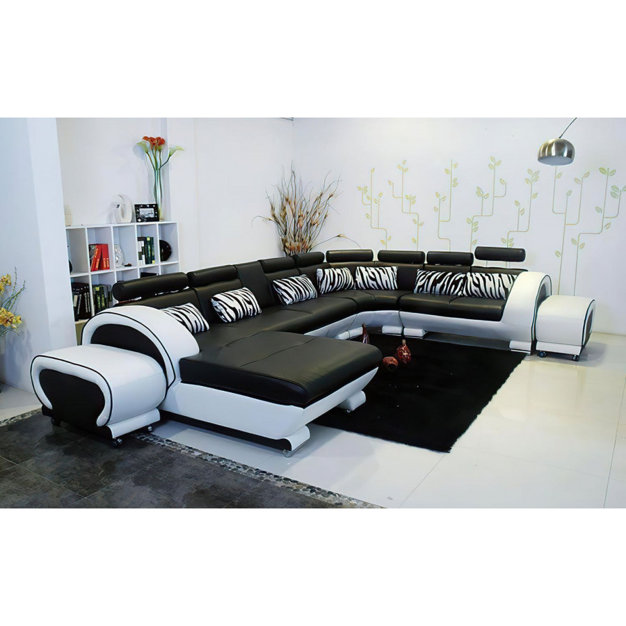 Jubilee Angle Left Hand Facing Sectional with Adjustable Headrest - Black/White, Bonded Leather
