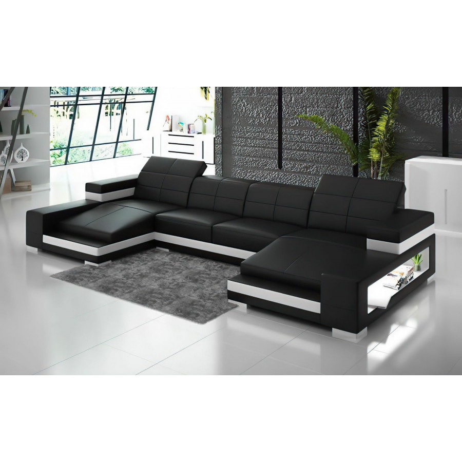 Jubilee Ainslee Modern Sectional Couch with Led - Black/White, Bonded Leather